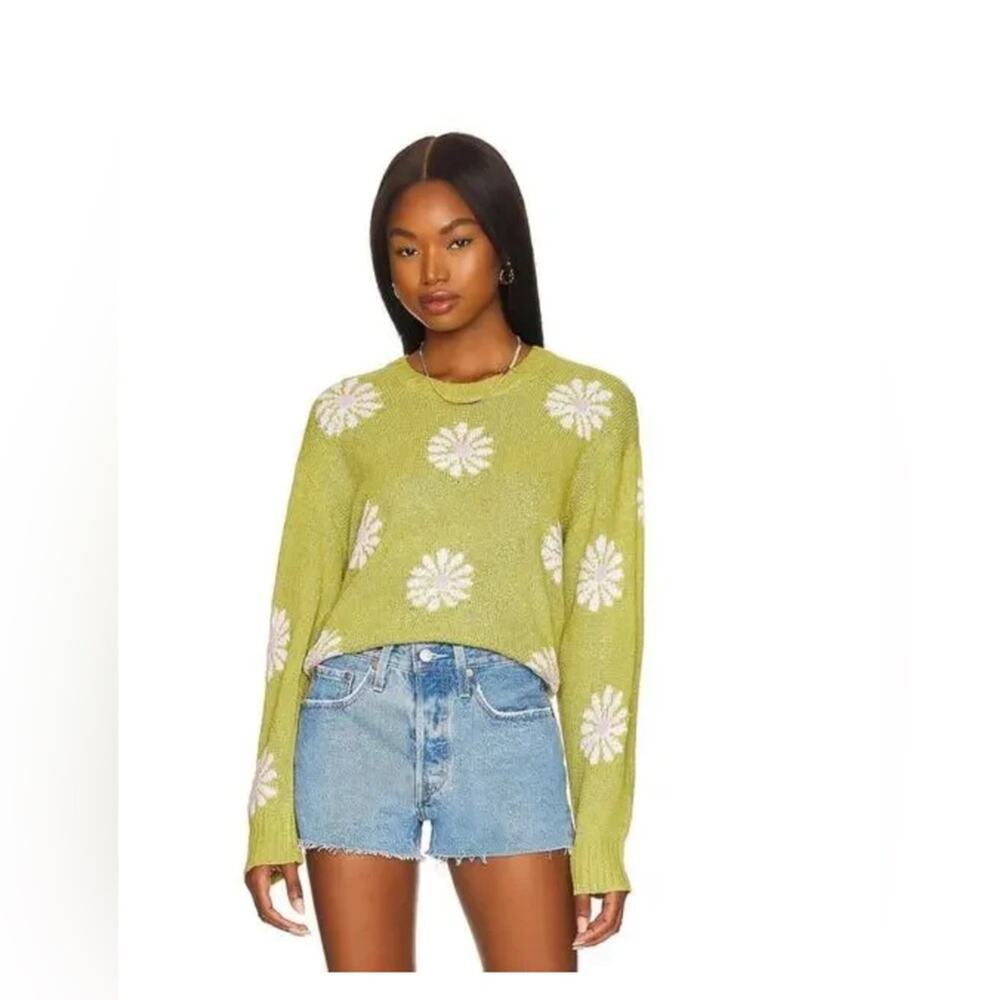 Show Me Your Mumu Seasons Change Sweater L Green Knit Daisy Floral Rib